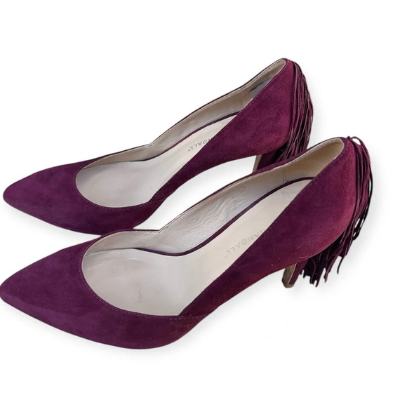 Loeffler Randall women’s suede fringe trim accent d’orsay maroon size 7.5B - Picture 9 of 12